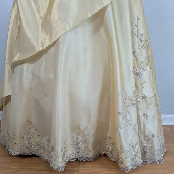 Princess Prom Dress Maxi Ball Gown 10 Yellow Fairy Y2K Beaded Glam Belle Lace